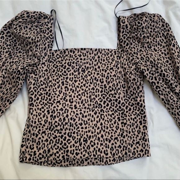 ZARA PUFF LONG SLEEVE LEOPARD CHEETAH CROP PEPLUM BALOON SLEEVE SWEETHEART NECK - Picture 5 of 7